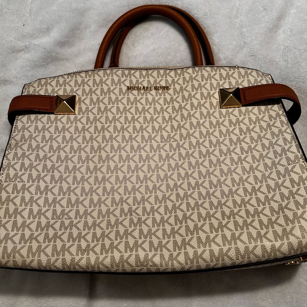Michael Kors Beige & Brown Signature Satchel